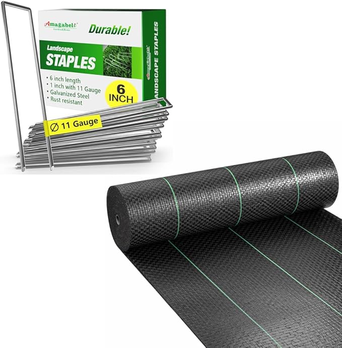500 Pack Galvanized Landscape Staples 6 Inch 11 Gauge + 3ft x 50ft Weed Barrier Landscape Fabric