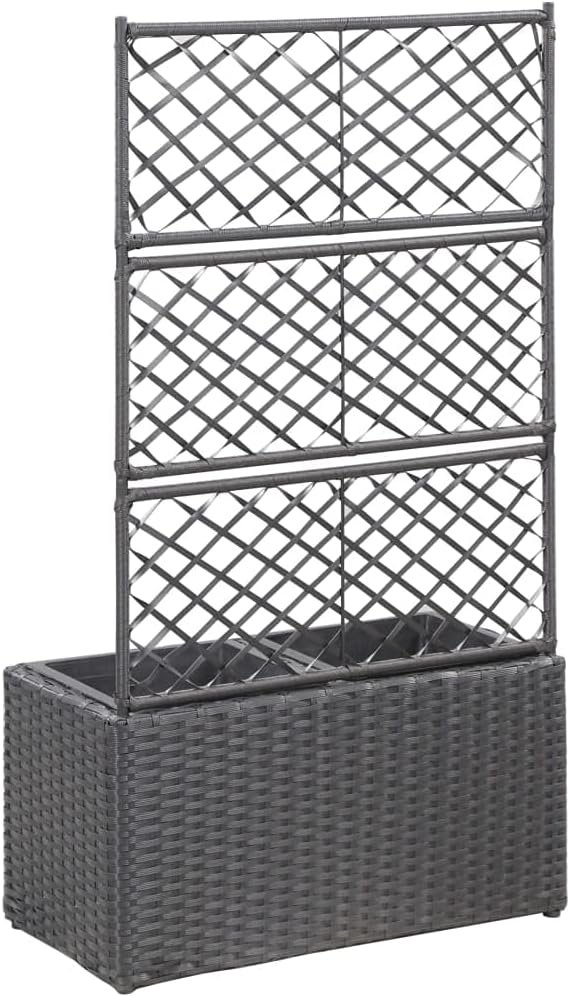 shubiao Trellis Raised Bed with 2 PotsRaised Garden Bed Garden Trellis Patio Planters Outdoor Screen Freestanding 22.8x11.8x42.1 Poly Rattan Black