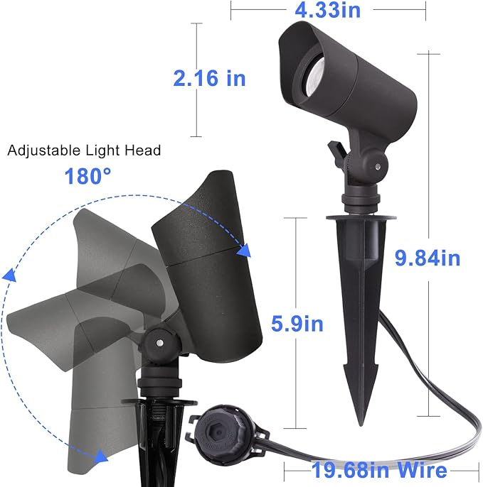 LED Landscape Lights with Connectors 12V Low Voltage Warm White 3000k 4W 175LM Outdoor Waterproof Garden Pathway Lights Wall Tree Flag Spotlights with Spike Stand 6 Pack