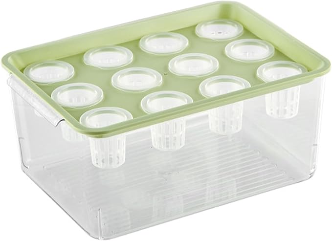 Hydroponic Planter Box 12-Hole Transparent Aquaponics Growing System with Green Lid for Home Balcony or Desktop Decor