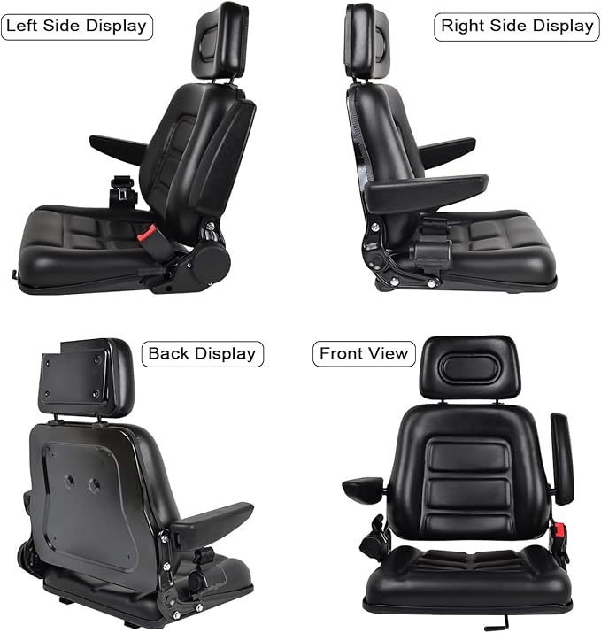 Foldable Universal Lawn Mower SeatWaterproof Artificial Leather Seat with 0-90°Armrest &amp Retractable SeatbeltBlack PVC Forklift Seat w/Adjustable Angle Backrest and Slid(Size:w/HeadrestColor:Bl