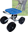 Outdoor Gardening Carts with Seat Utility Stool Cart with Adjustable 22-36cm Height and 360° Rotatablefor Lawn Yard(Blue)