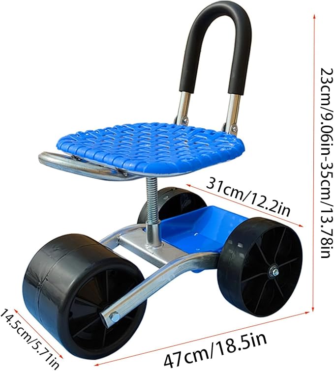Garden Cart Rolling - Garden Stool On Wheels | Rolling Bench with Wheels | Smooth Rotation Adjustable Height Gardening Seat| 360 Degree Rotating Chair for Lawn Sitting Garage Outdoor Camp Weeding