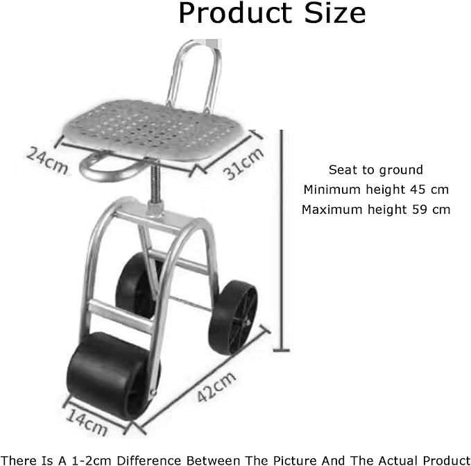 Rolling Garden Work Seat Gardening Helper 45-59cm Adjustable HeightSeat 360° Rotation for Outdoor Lawn Yard Garage(3 Wheels)