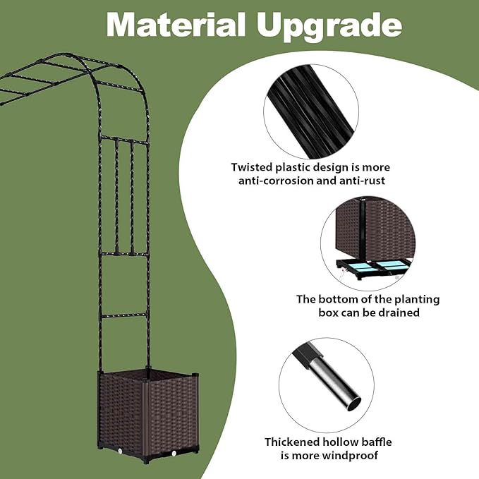 Garden Arch Trellis - 126(L) * 95(H) inch Raised Garden Bed with Trellis Suitable for Garden Balcony Terrace Decoration Black