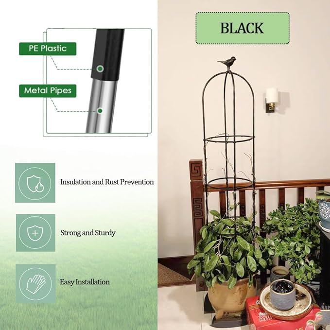 1pc Φ8.3-13.8in Garden Obelisk Trellis for Climbing Plants Metal Garden Trellis Tomato Cage High 47/59/63/71/74.8in for Climbing Vine Birdcage Shape ( Color : Black  Size : 35x180cm(13.8x71in) )