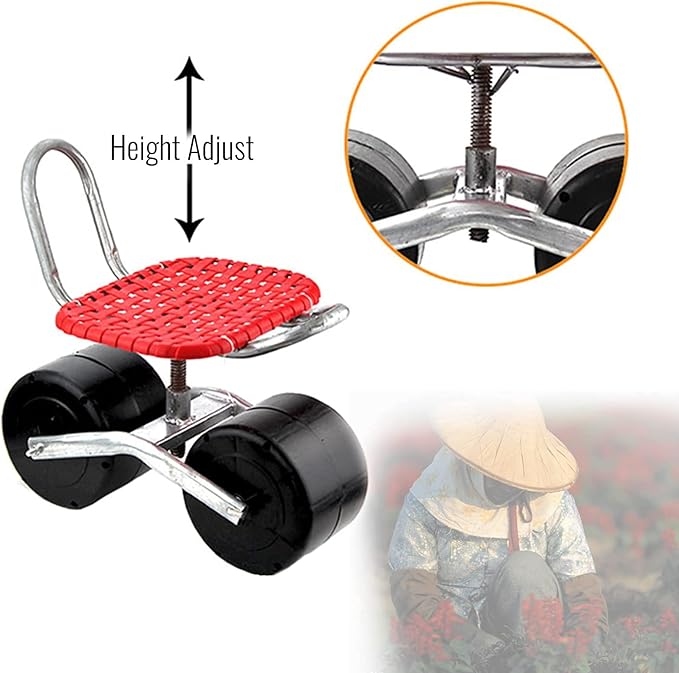 360 Degree Swivel Rolling Garden Seat Adjustable Height Garden Stool with Wheels Garden Cart with Mobile Backrest Garden Scooter for Weeding (Umbrella Stand Included Umbrella not Included)