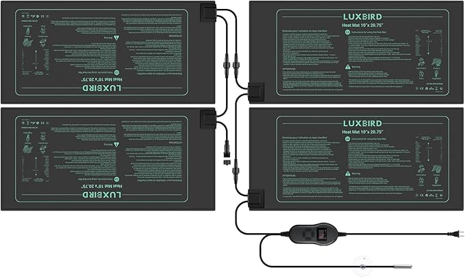 LUXBIRD 4 Pack Seedling Heat Mats with Digital Thermostat Controller 10 x 20.75 Waterproof for Seed Starting Germination Hydroponics Brewing Breeding Greenhouses (LB-HT04)