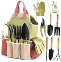 Garden Tool Set with Storage Tote Bag 8 Piece Hand Tools Kit with Pruning Shears and Gloves Green and Pink