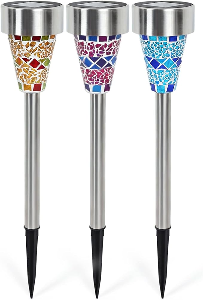 Plant Growing Lamps Solar Light LED Mosaic Lawn lamp Outdoor Waterproof Mosaic lampshade Modern Park Garden Path Landscape Lawn Decorative 1/3pcs(One for Each Color)