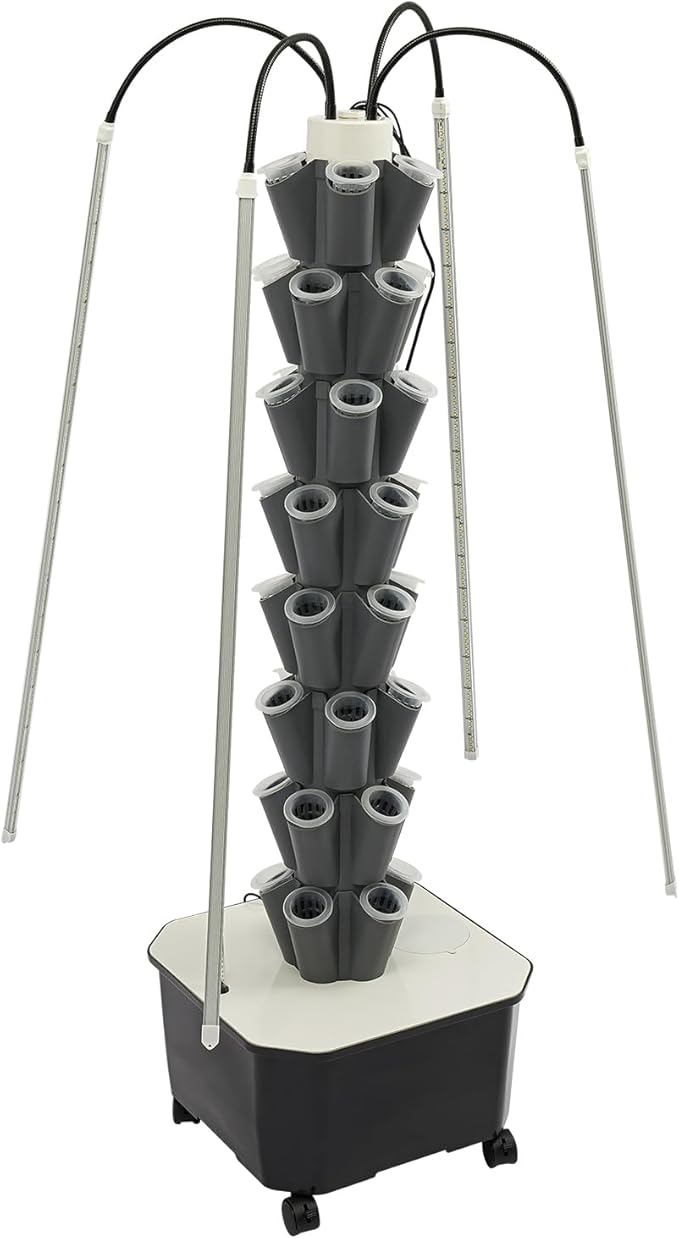 40 Pots Hydroponic Tower Growing System with Lights 8 Layers Movable Vertical Hydroponics Tower Garden Growing System Space Saving Indoor Plants Smart Garden for Gardening Lover