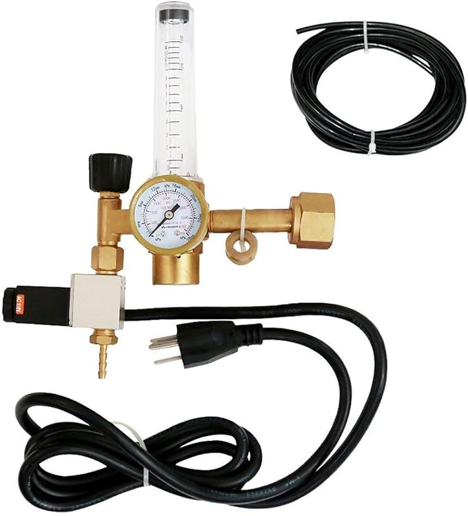 CO2 Regulator by Carbon Accelerator for C02 Tanks - Gauge for Pressure and Flow Meter with 120v Plug for Solenoid Valve for Grow Rooms Tents and Works with PPM Controllers and Timers