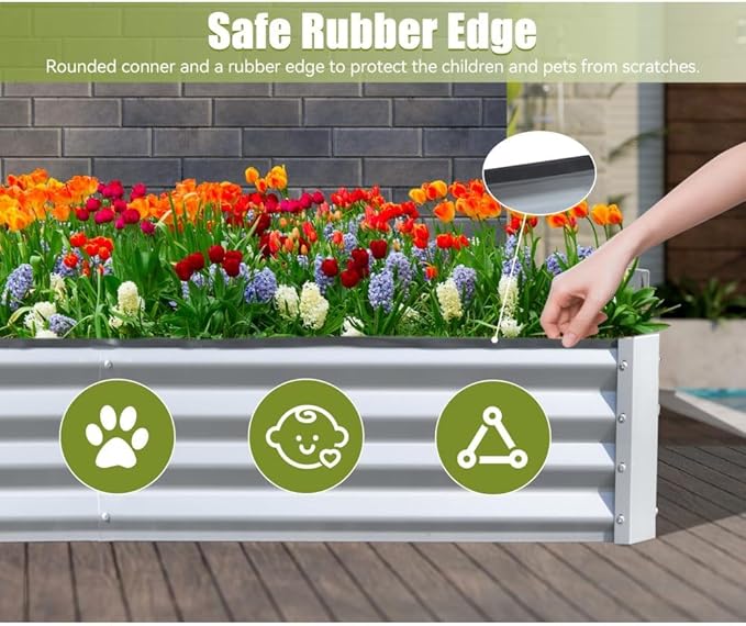 Heavy-Duty Galvanized Steel Raised Garden Bed for Outdoor Vegetable Fruit and Flower Planting – Rust-Resistant Metal Planter Box (6x3x1ft (Silver))