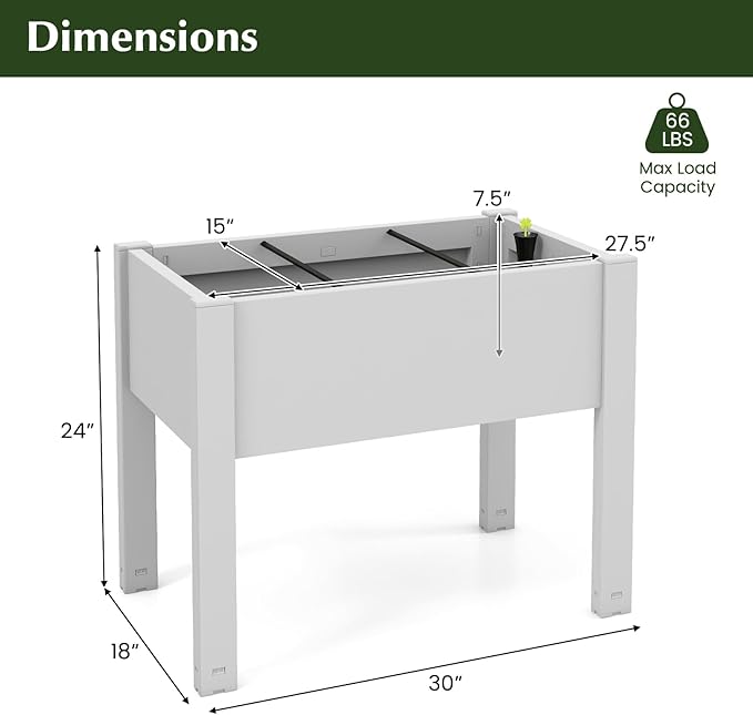 Giantex Raised Garden Bed with Legs Self-Watering Planter Box with Water Level Indicator Drainage Hole &amp Detachable Space Dividers Outdoor Plant Container for Flower Vegetable Fruit Herb