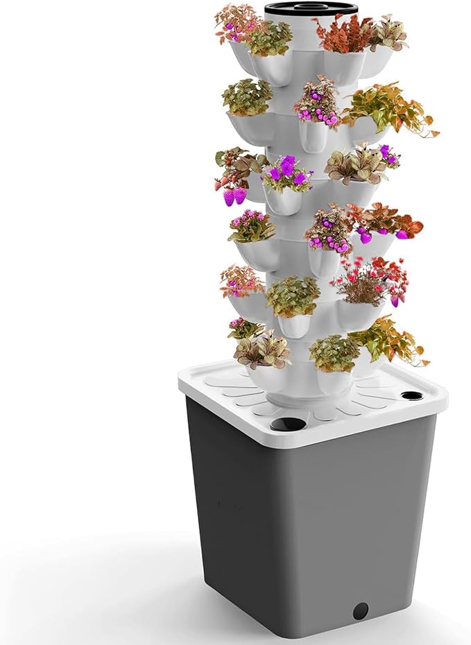 Hydroponics Growing System 30 Pods Hydroponics Tower Indoor Vertical Garden Planter Plant Germination Kit Aeroponics Growing Kit with Hydrating Pump Adapter Net Pots