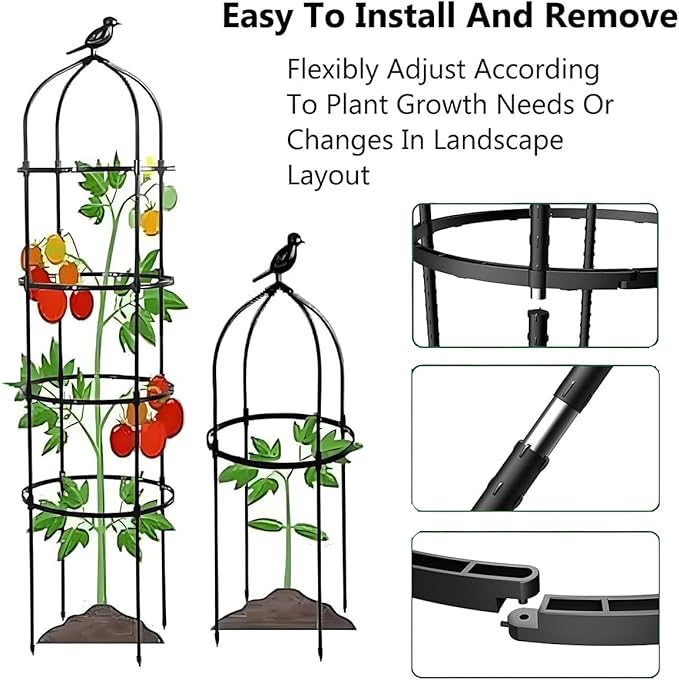 Garden Trellis for Climbing Plants Metal Obelisk Flowers Stand Tomato Cage Plant Support Metal Pipe for Vines Flower Climbing Rose Clematis Vegetable Tomato Trellis(White32x85cm)