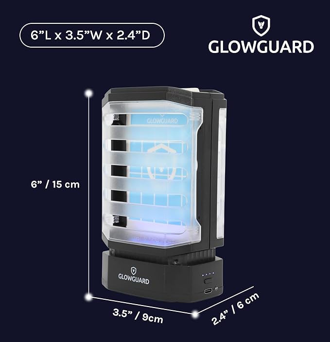 GlowGuard Cordless Flying Insect Trap Catches Fruit Flies Indoor Gnat Killer Magnet for Moths &amp Mosquitos in Dark 1 Rechargeable Trap + 4 Dual-Sided Sticky Pad Refills 30Hr 5000mAh Battery (Bl