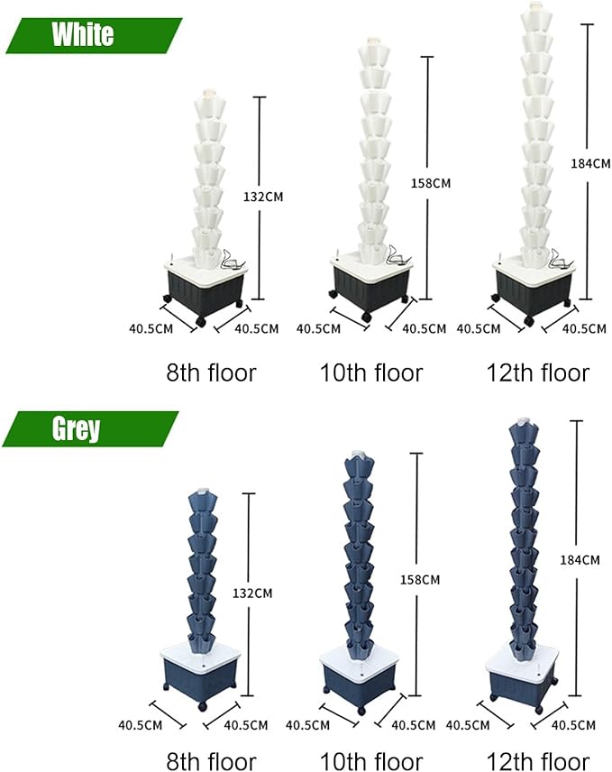 5-Hole Hydroponic Growing System Soilless Cultivation Equipment Garden Balcony Vertical Tower Planters DIY Vegetable Pot&ampPlanter(Gray12th floor)
