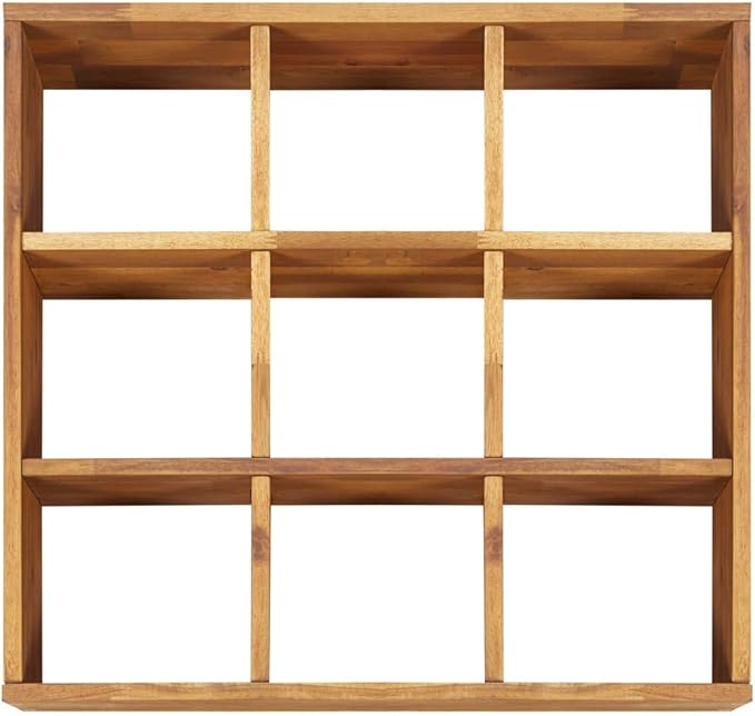 Garden Raised Bed Natural Solid Acacia Wood Planter for Outdoor Plants 23.6x23.6x5.9 Inch Square Design 9 Pockets Brown Oiled Finish