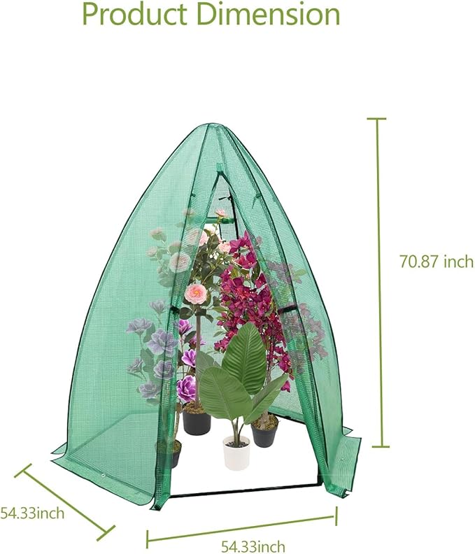 Greenhouse for Outsides 54”x 54”x 71” Heavy Duty Green House Tent with Durable PE Cover Garden Plant Protector with Zippered Door Mesh Window for Vegetables Flowers Fruits HerbsGreen