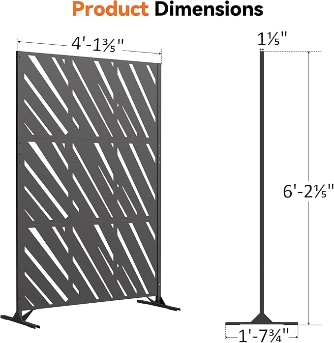 Modern Shade 4x6 FT Metal Privacy Screen with Artistic Modular Designs Decorative Patio Privacy Fence &amp Garden Divider Freestanding Outdoor Metal Fence Panel Weather-Resistant (Slant Linea)