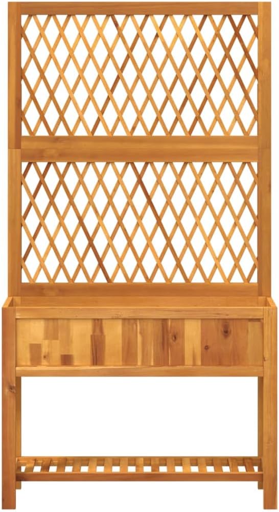 Garden Planter with Trellis and Shelf Outdoor Raised Garden Bed Planter with Trellis Flower Standing Planter Box 39.4x12.6x72.8 Solid Wood Acacia-132