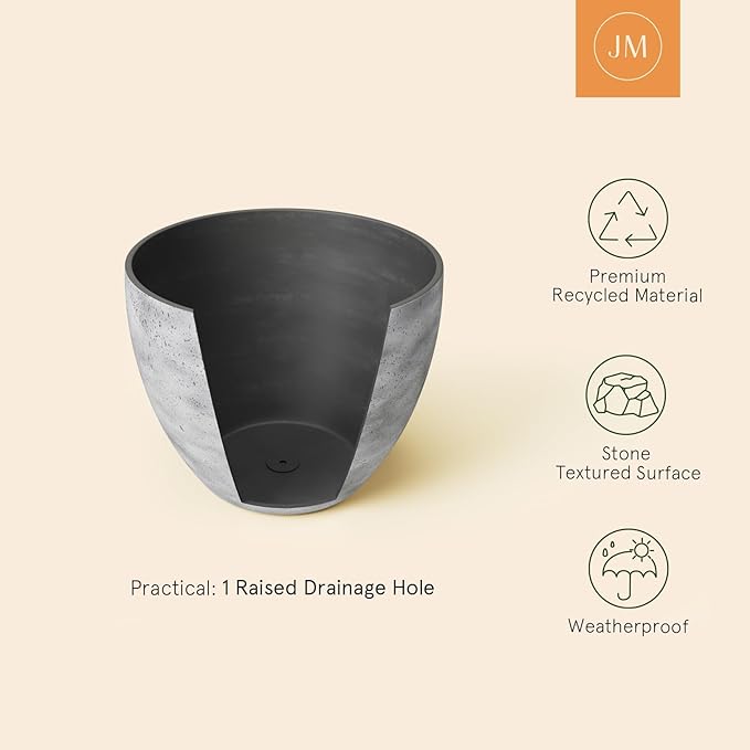 LA JOLIE MUSE 14.2/11.3/8.6 Inch PlantersSet of 3 Indoor/Outdoor Round PlantersGrey Tree PlantersPlant Container with Drain HolesFlower Pots for Patio and Deck