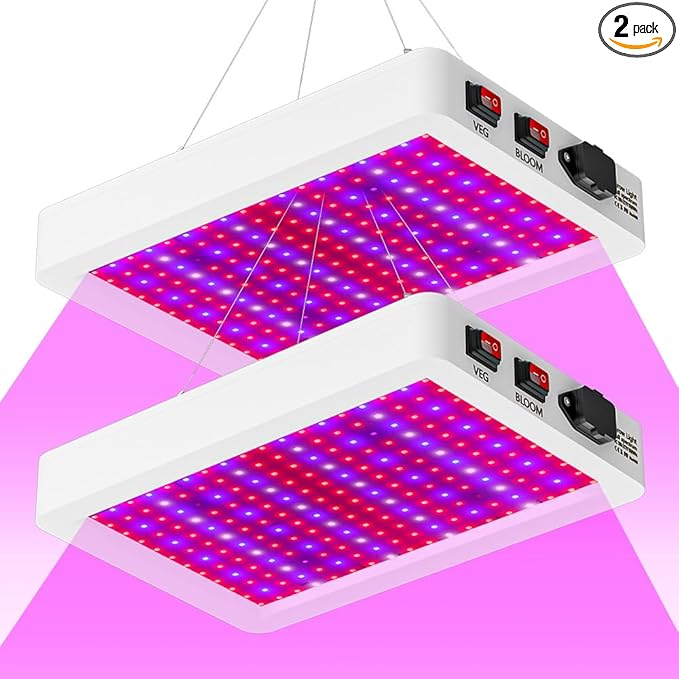 2Packs 500W High Efficiency Full-Spectrum Plant Panels Dimmable Veg/Bloom 2 Modes with UV/IR Enhancement US Plug &amp Detachable HooksGrows Lighting for Hydroponics Greenhouse Tents &amp Indoor
