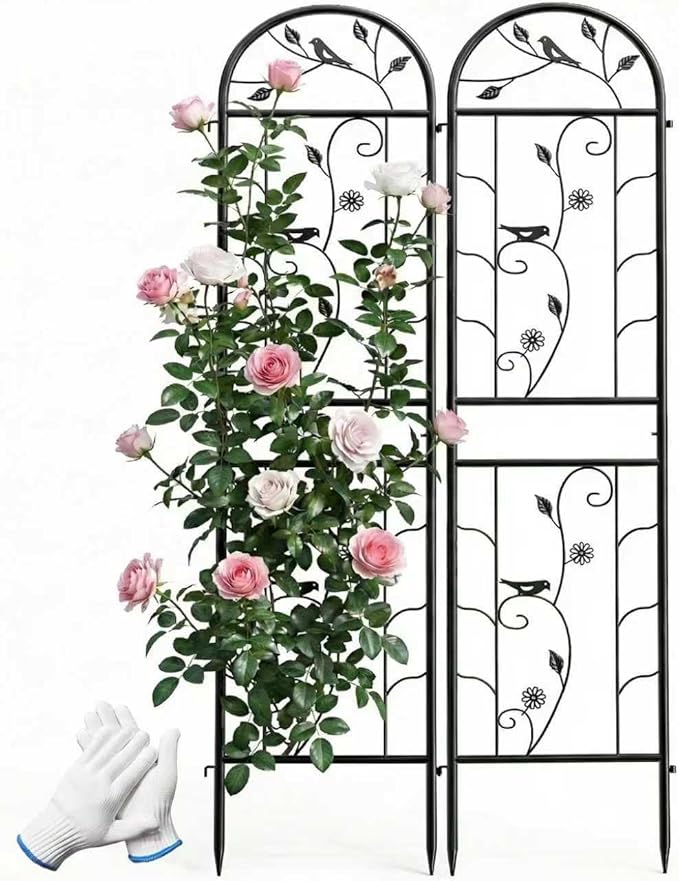 2 Pack 87x20 Inch Black Metal Garden Trellis Heavy Duty Outdoor Tall Plant Trellis for Climbing Rose Bush Clematis Jasmine Morning Glory Flowers &amp Vines