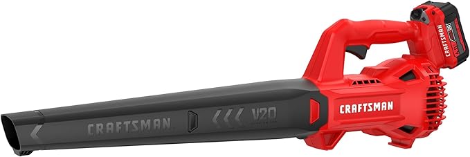 CRAFTSMAN V20 Leaf Blower Cordless with 4.0 Ah Battery and Charger 90 MPH 200 CFM Integrated Scraper Lightweight Easy Operation Handheld Blowers for Lawn Care (CMCBL710M1)