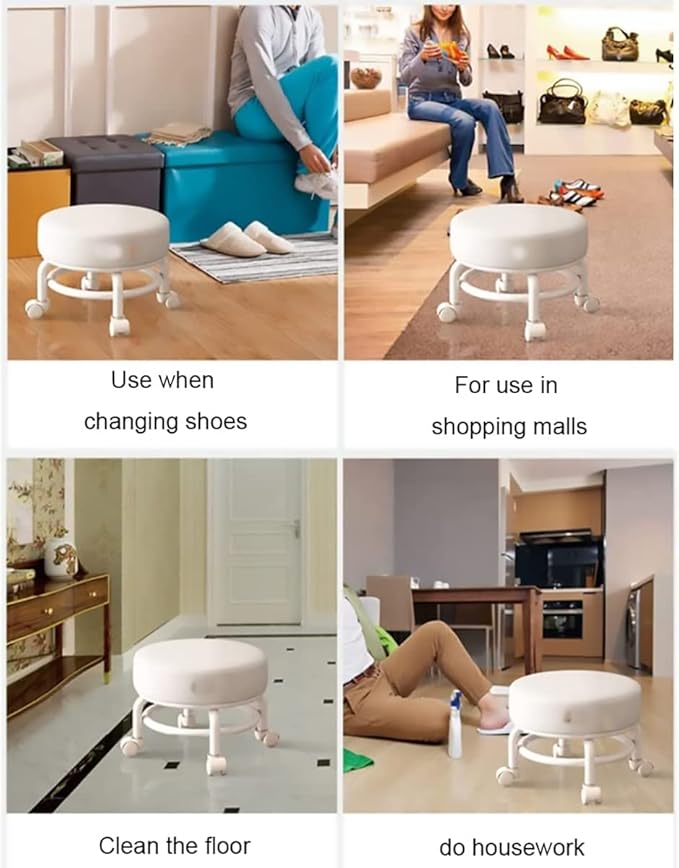 Rolling StoolLow Rolling Stool with WheelsLittle Low Small StoolsFoot Stools with Universal Swivel Caster Wheels Leather Small Stools for Gardening Home Daily PartyGrey (Color ) (Color : Bia (