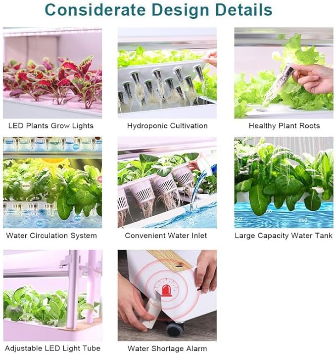 Smart Hydroponics Growing System with LED Light 48/64/90/120 Holes Hydroponic Tower Indoor Garden Hydroponics Growing Sys-tem for Home Vegetables FruitsClayPebbles-64holes