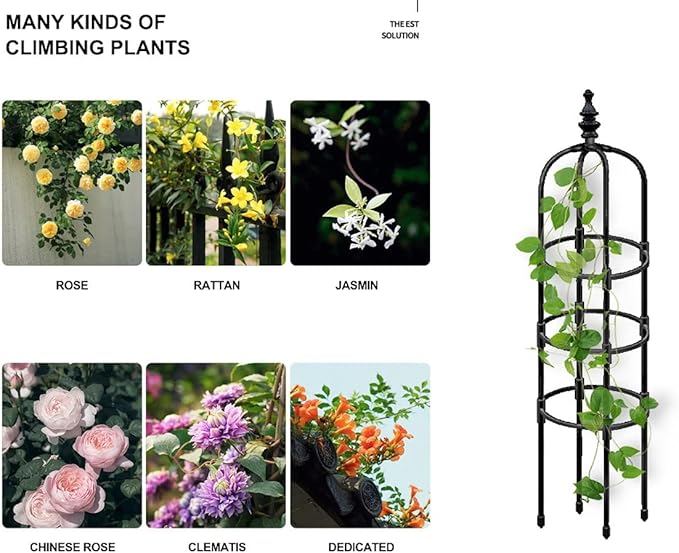 Tower Garden Trellis Obelisk Plant Support Plastic Coated for Outdoor Indoor Potted Plants Tomato Rose5ft Tall Rose Garden Trellis Black 1pc