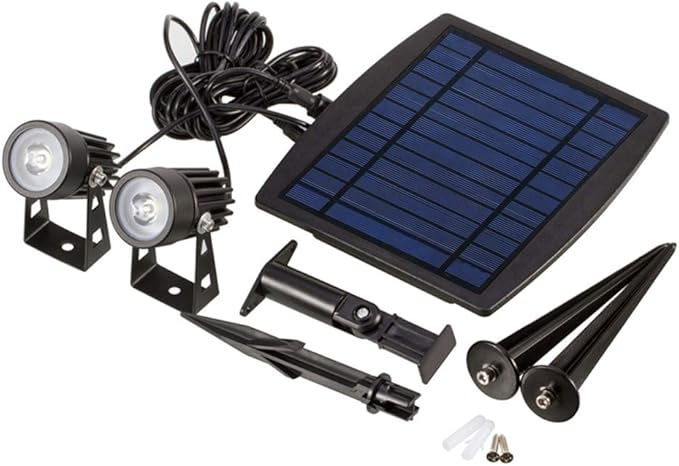 Solar Powered Dual Spotlights 2W 130LM with Adjustable 270° Light &amp Solar Panel 9.8ft Cable Length – IP65 Waterproof Outdoor Garden Lawn Landscape Lighting for Yard and Tree (White)