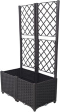 ZeHuoGe Poly Rattan Trellis Raised Bed with Drainage Plug 2 Removable Pots with Large Flower Boxes Built-in Support for Climbing Plants - Outdoor Patio Garden Decoration