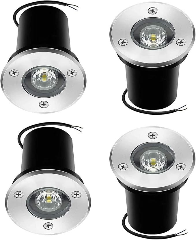 4PCS Outdoor Recessed Spot Light - Ground LED Landscape Lights IP67 Waterproof Garden Buried Lamp 1W LED Floor Spotlight for Garden Driveway Deck Step Lighting(Warm White1W(24V))