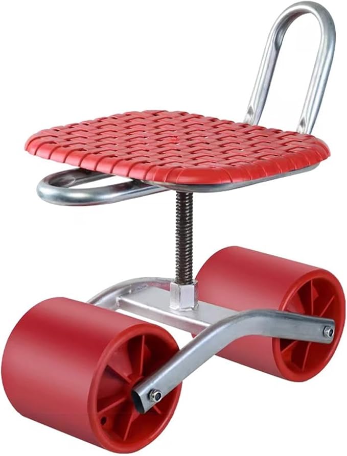 Garden Stool with 2 WheelsGardening Rolling Workseat Bearing 150kgAdjustable Height 20-33cmfor Orchards Farms(Red)