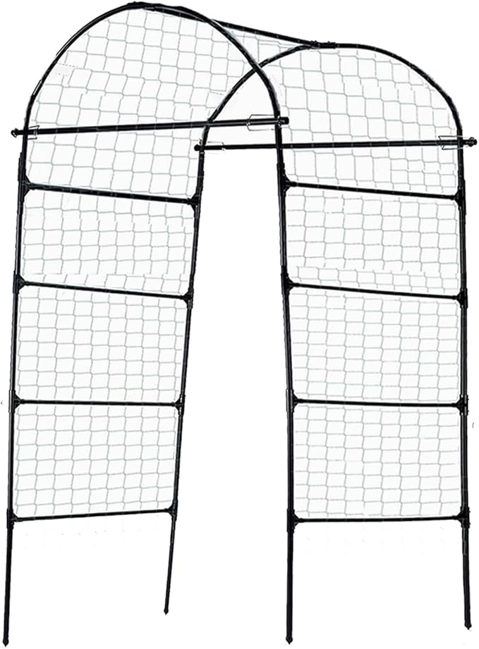 80 Inch Tall Garden Arch Trellis for Climbing Plants Outdoor Cucumber Trelli for Raised Bed Metal Trellis Support with Net for Vegetables Tomato Zucchini Squash Beans Peas Melons Rose FlowersVines
