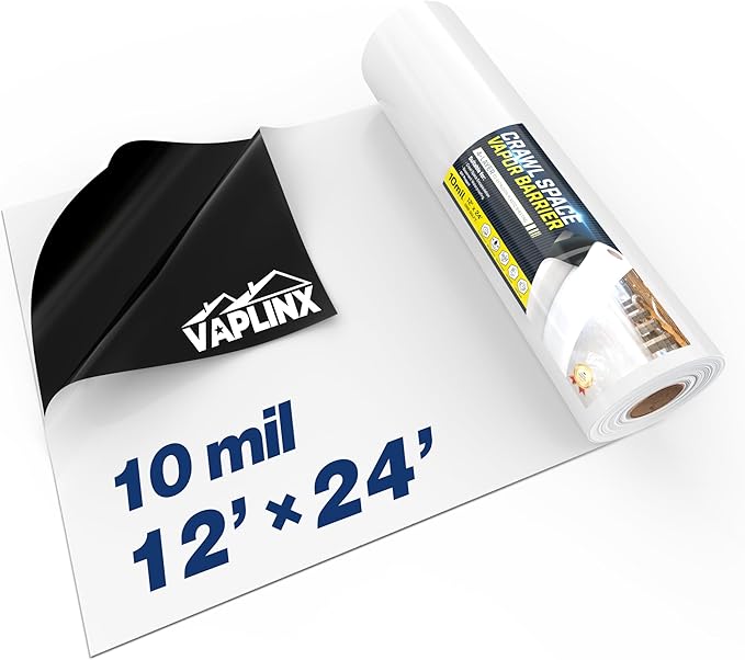 Crawl Space Vapor Barrier 10 Mil Vapor Barrier 12' x 24' Drop Cloth Moisture Barrier Covering for Crawlspace Encapsulation Thick Plastic Sheeting Polyethylene Film Black and White Panda Film