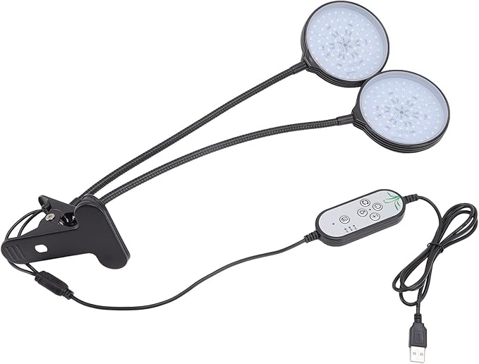 LED Plant Grow Lights 30W Double Head Adjustable Brightness Clip On Grow Lamp with 5 Level Timer for Indoor Plants Hydroponics Greenhouse Gardening