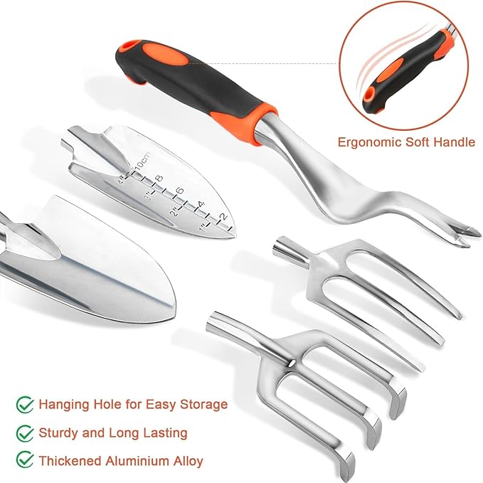 Garden Tool Set 8 Piece Gardening Tools Set with Non Slip Ergonomic Handle Heavy Duty Garden Tool Sets with Storage Bag for Outdoor Pruning(3pcs-Orange)