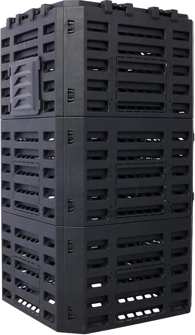 Black Garden Composter Bin - 132 Gallons of Recycled Plastic for Easy Assembly &amp Aerating Composting – Create Fertile Soil with Lightweight Outdoor Compost Box