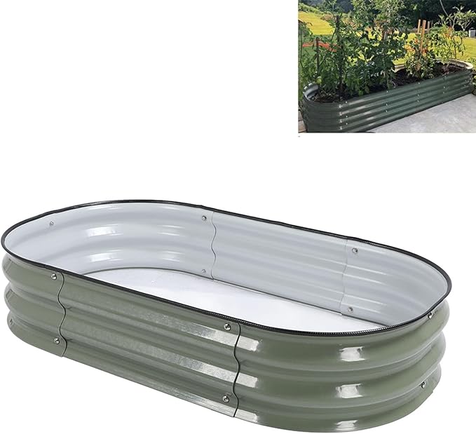 Fabater Raised Garden Bed Kit Oval Raised Planter Bed Open Base for Vegetables Easy Installation for Home School Garden Hotel (Light Green)