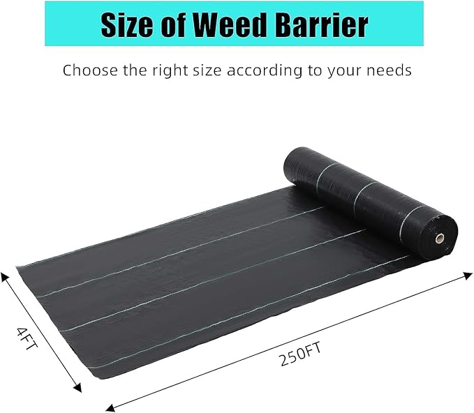 Broadfashion 4ft x 250ft Premium Weed Barrier Landscape Fabric 5oz Heavy Duty Weed Control Fabric High Permeability Good for Flower Bed Driveway Fabric Ground Cover