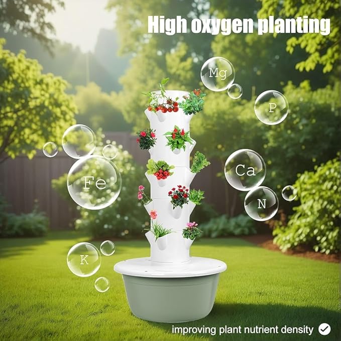 Hydroponic Tower Garden Kit5/7/9 Layers Indoor Vertical Growing System with Self-Watering Tank Space-Saving Aeroponic Planter for Vegetables Herbs &amp Strawberries(Size:9 Layers)