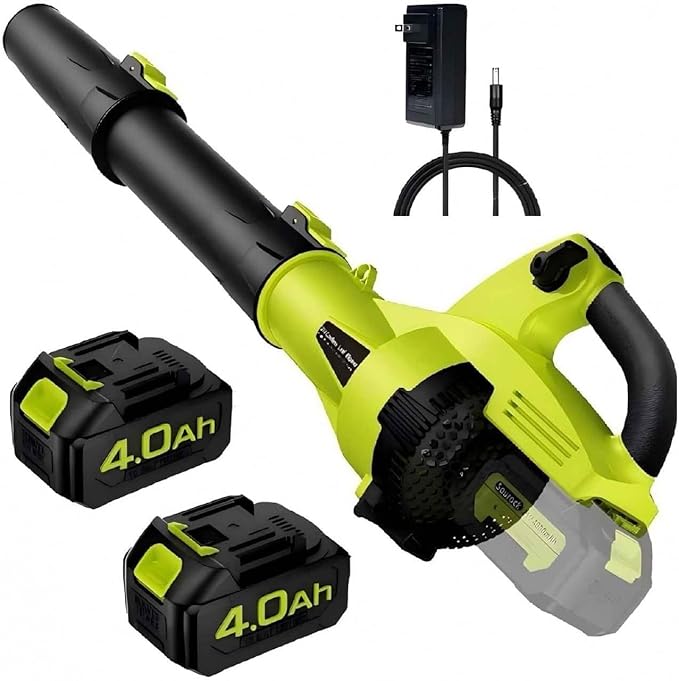Leaf Blower Cordless 500 CFM Electric Leaf Blower with 2 Batteries and Charger 7 Speed Mode 4.0Ah Lightweight Battery Powered Cordless Leaf Blowers for Lawn Patio Driveway