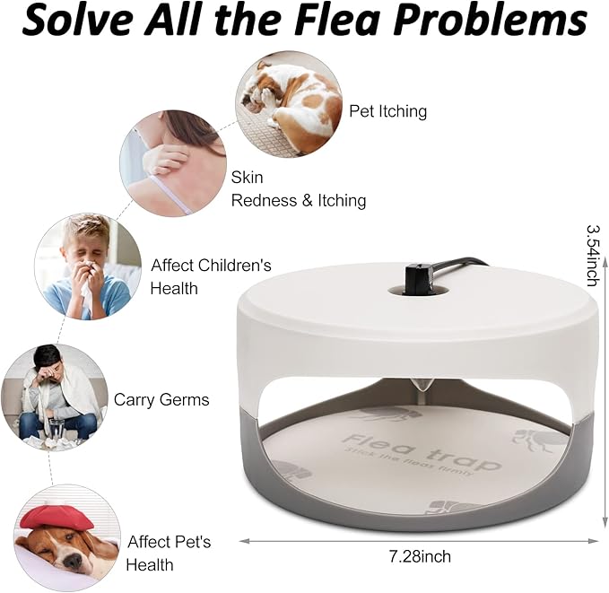 Flea Traps for Inside Your Home 2 Pack Flea Trap with Sticky Pads Refills &amp Light Bulb Replacement Odorless Natural Indoor Bed Bug Light Killer Insect Infestation Treatment Trap for Kids Pet