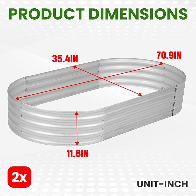 PayLessHere 6x3x1FT Galvanized Garden Bed Outdoor Elevated Raised Garden Bed Vegetables Flowers Garden Bed Galvanized Steel Garden Planter Box Oval Raised Bed Kit Silver