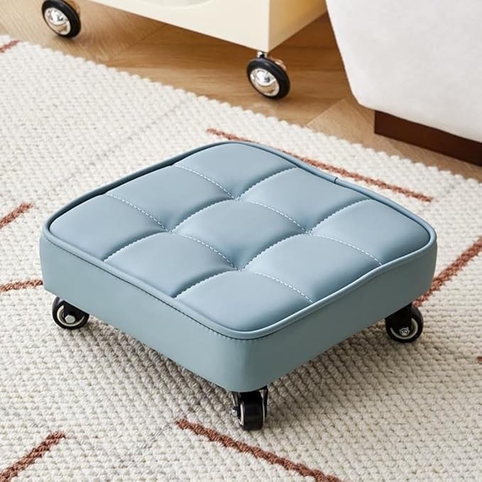Low Rolling Stool Upgrade Widen Roller Seat 360 Bearing Wheels Soft PU Leather Short Rooling Stools for Home Garden Office (Gray1 One Size) (Blue One Size)