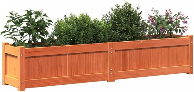 2pcs Wooden Garden Planter Box Outdoor Flower Box Wood Flower Boxes for Outdoor Plants Raised Garden Bed Planter Box Wax Brown Solid Wood Pine-288